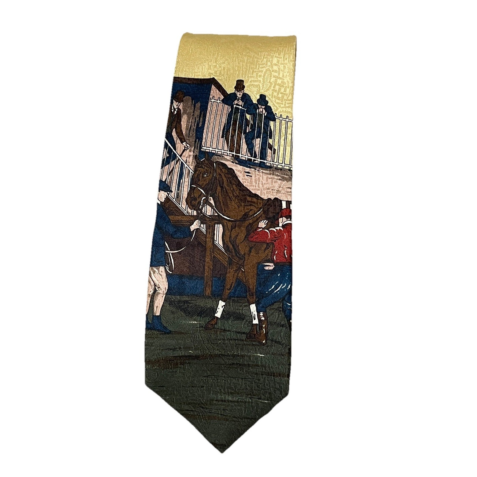 Vtg Yapre Mens Silk Wide Tie Horse Racing Kentucky Derby Preakness Belmont
